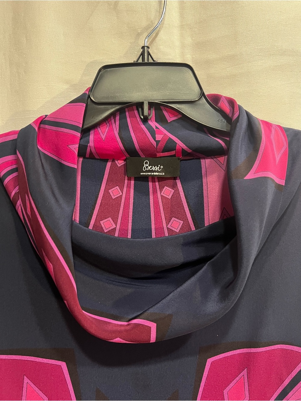 Averardo Bessi Italy Tunic 100% Silk Navy Magenta Cowl Neck Size 2X - Picture 4 of 7